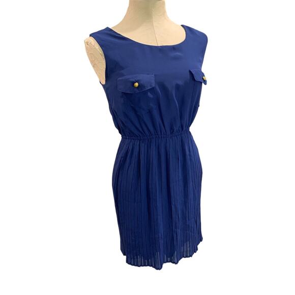 Small Be Bop Blue Dress Pullover Sleeveless Pleated Skirt Sheer Junior - Picture 1 of 9